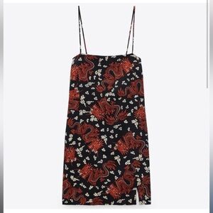 Zara Black and Red Dragon Print Mini Dress